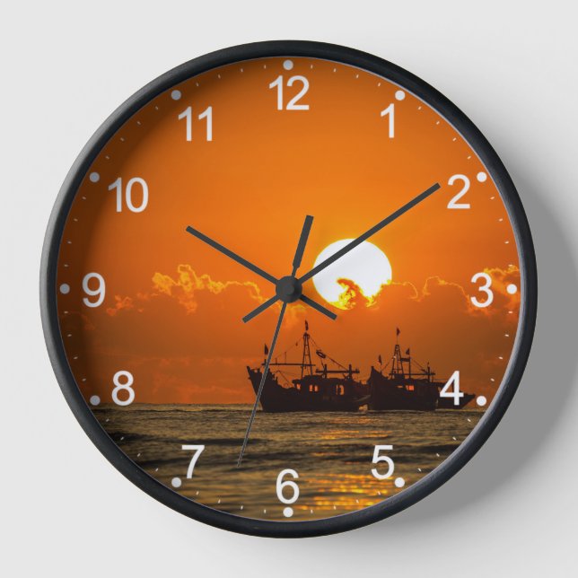 Nature Landscape Sunset with Boat-68465 Clock (Front)