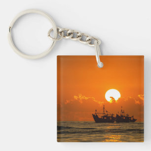 Nature Landscape Sunset with Boat-68465 Key Ring
