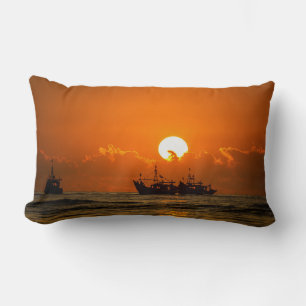Nature Landscape Sunset with Boat-68465 Lumbar Cushion