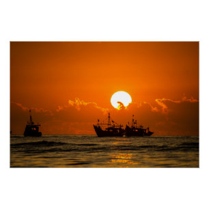 Nature Landscape Sunset with Boat-68465 Poster
