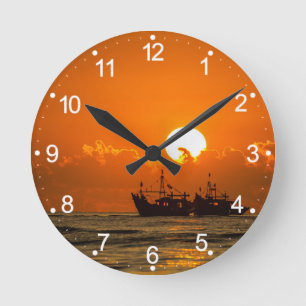 Nature Landscape Sunset with Boat-68465 Round Clock