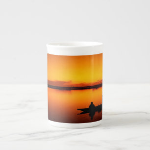 Nature Landscape Sunset with Boat  Bone China Mug