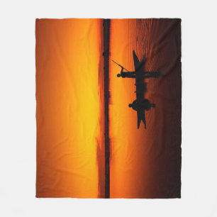 Nature Landscape Sunset with Boat Fleece Blanket
