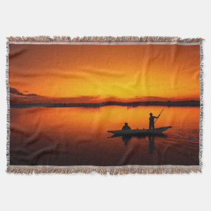 Nature Landscape Sunset with Boat Throw Blanket