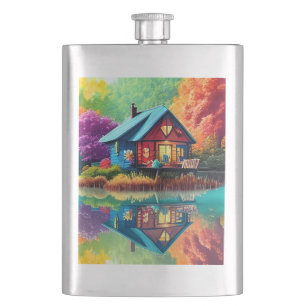 Nature Landscape with Lake and Autumn Hip Flask