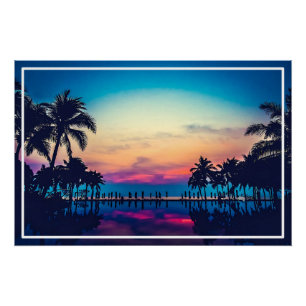 Nature Landscape with  Pool Palm Trees Poster