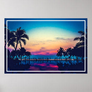 Nature Landscape with  Pool Palm Trees Poster