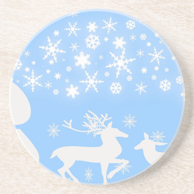 Nature  Landscapes  Seasons Winter Snowflake Deer Coaster (Front)