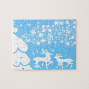 Nature Landscapes Seasons Winter Snowflake Deer Jigsaw Puzzle