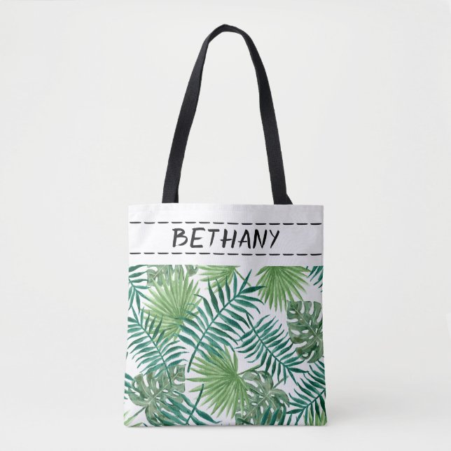 nature leaves  custom personalised green tote bag (Front)