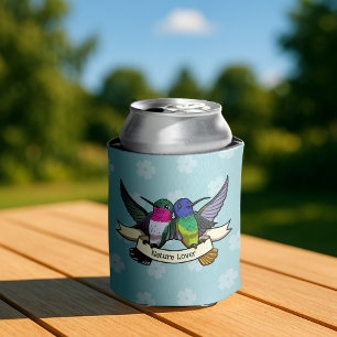 Nature Lover Colourful Hummingbirds Cartoon Can Cooler
