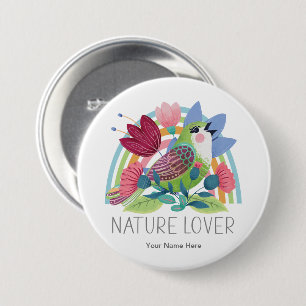 Nature Lover Watercolor Bird Flowers Rainbow Colou 7.5 Cm Round Badge