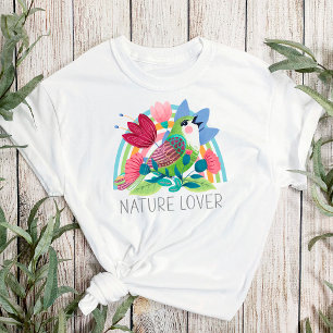 Nature Lover Watercolor Bird Flowers Rainbow Colou T-Shirt