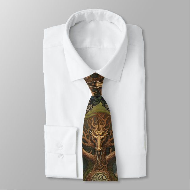 Nature Lovers Celtic Tree Dragon Tie (Tied)