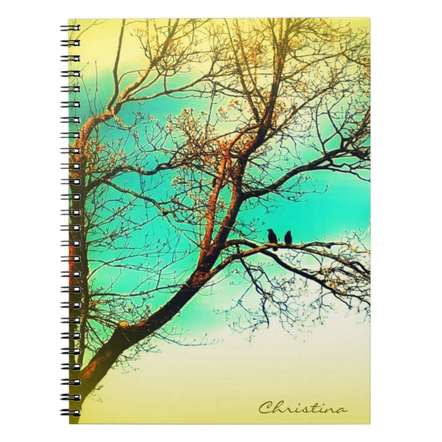 Nature Lovers: Two Crows in a Tree Writing Spiral Notebook (Front)
