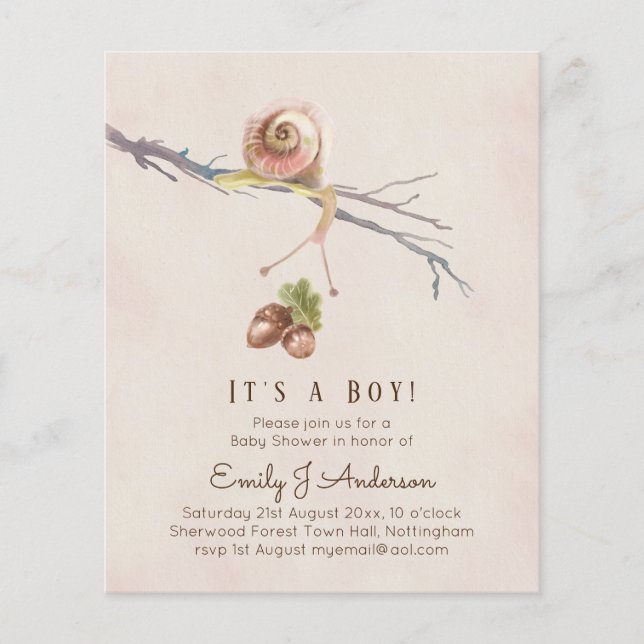 Nature Loves Snails Baby Boy Shower Invitations (Front)