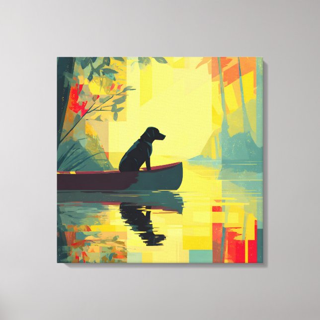 Nature Minimalist Black Labrador Canoe Canvas Print (Front)