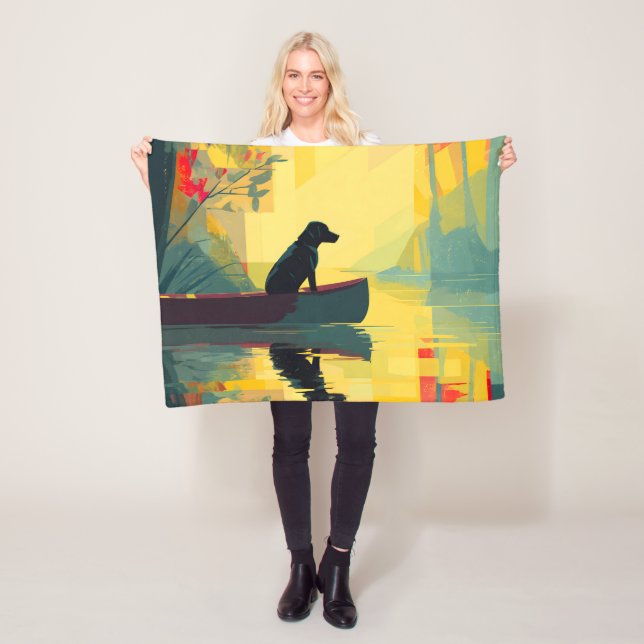Nature Minimalist Black Labrador Canoe Fleece Blanket (In Situ)