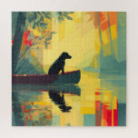 Nature Minimalist Black Labrador Canoe Jigsaw Puzzle<br><div class="desc">A black Labrador sitting peacefully in a canoe,  surrounded by a warm,  glowing landscape.</div>