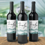 Nature Mountain Pine Trees Thank You<br><div class="desc">Personalized wine labels are perfect for adding a unique custom touch to your table wine, wedding favors or welcome gifts. Classy elegant design for fall or winder weddings features watercolor mountain with pine trees, thank you in script lettering, your names, wedding date. Designed to coordinate with our Pine Mountain suite....</div>