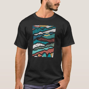 Nature Mountain River Patterned Landscape Graphic T-Shirt