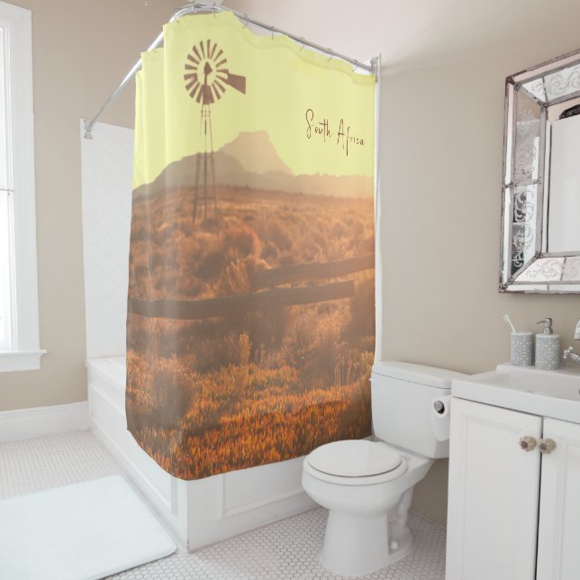 Nature Mountain South Africa ZA Wind Pump Shower Curtain (In Situ)