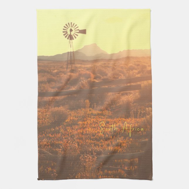 Nature Mountain South Africa ZA Wind Pump Tea Towel (Vertical)