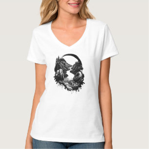 Nature Music Headphones–Black and White Artistic  T-Shirt