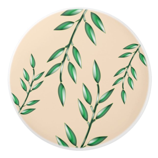 Nature Nursery Green Leaves Botanical Baby Ceramic Knob (Front)