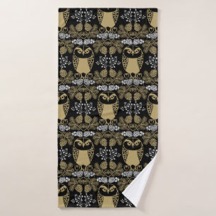 Nature Owl Folk Art Bath Towel