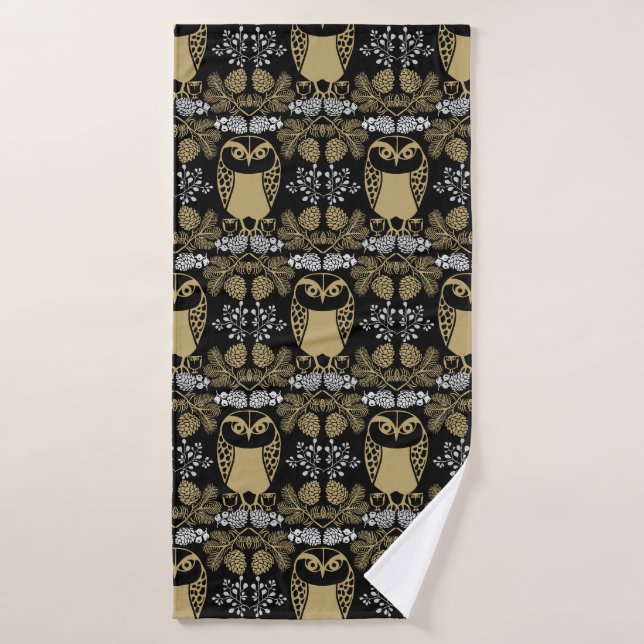 Nature Owl Folk Art Bath Towel (Bath Towel)