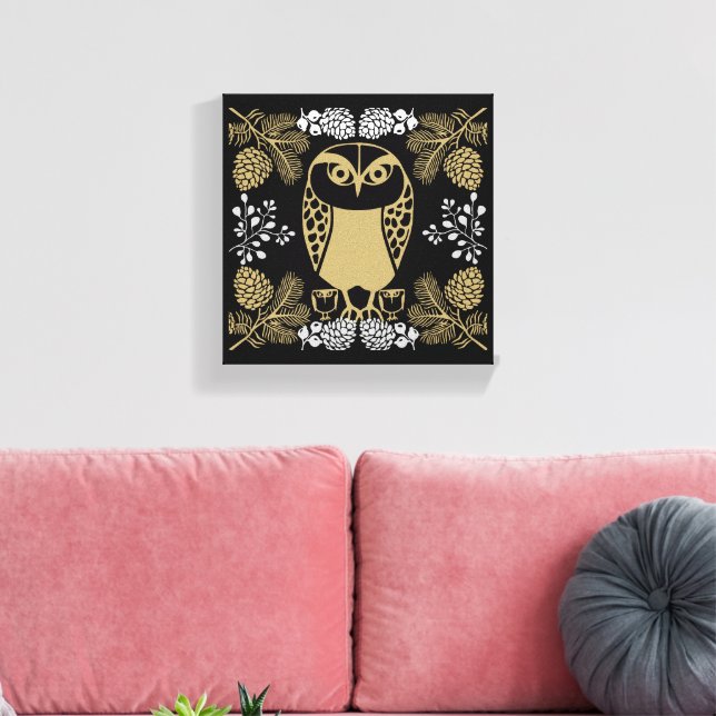Nature Owl Folk Art Canvas Print (Insitu(LivingRoom))