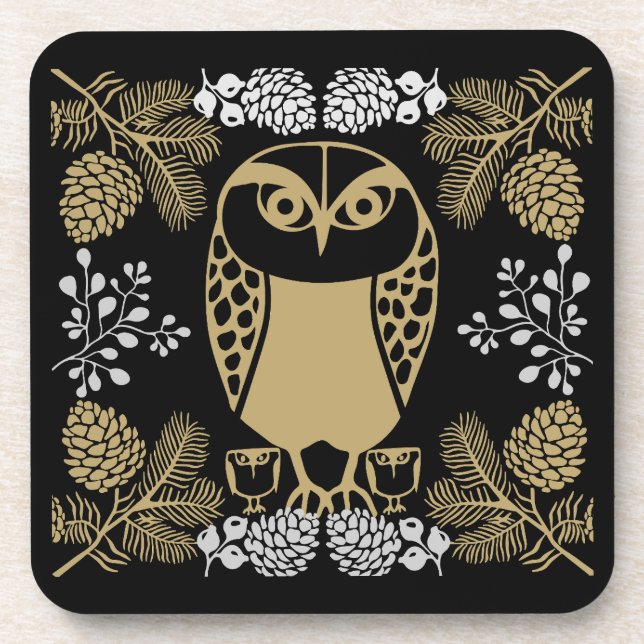 Nature Owl Folk Art Coaster (Front)