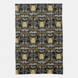 Nature Owl Folk Art Tea Towel