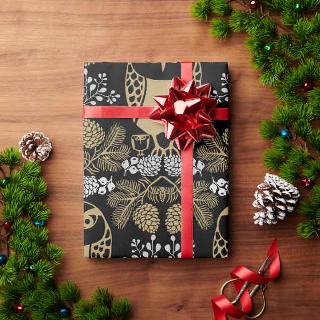 Nature Owl Folk Art Wrapping Paper (Holiday Gift)