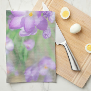 Nature Pale Pastel Purple Crocus Flowers Tea Towel