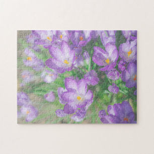 Nature Pale Purple Pastel Crocus Flowers Floral Jigsaw Puzzle
