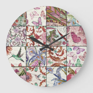 Nature Patchwork: Chic Seamless Background Large Clock