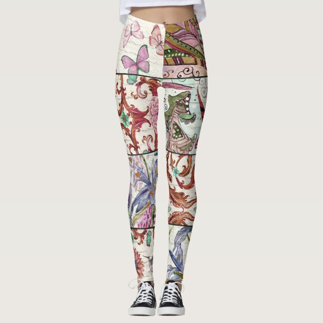 Nature Patchwork: Chic Seamless Background Leggings (Front)