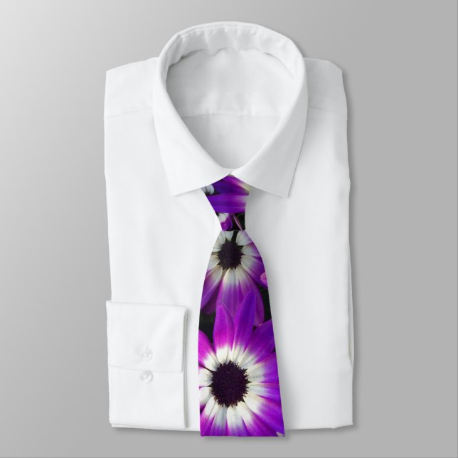 Nature Pattern Bright Purple Flower Photo Floral Tie (Tied)