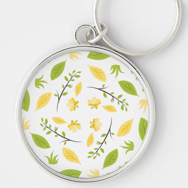 Nature Pattern Leaves Drawing Sketch Flowers   Key Ring (Front)