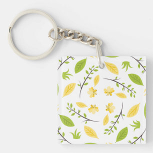 Nature Pattern Leaves Drawing Sketch Flowers Key Ring