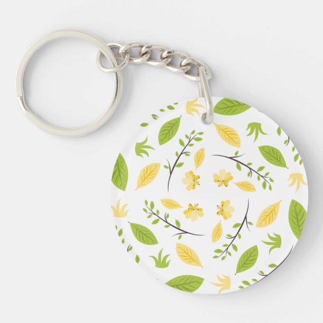 Nature Pattern Leaves Drawing Sketch Flowers Key Ring (Front)