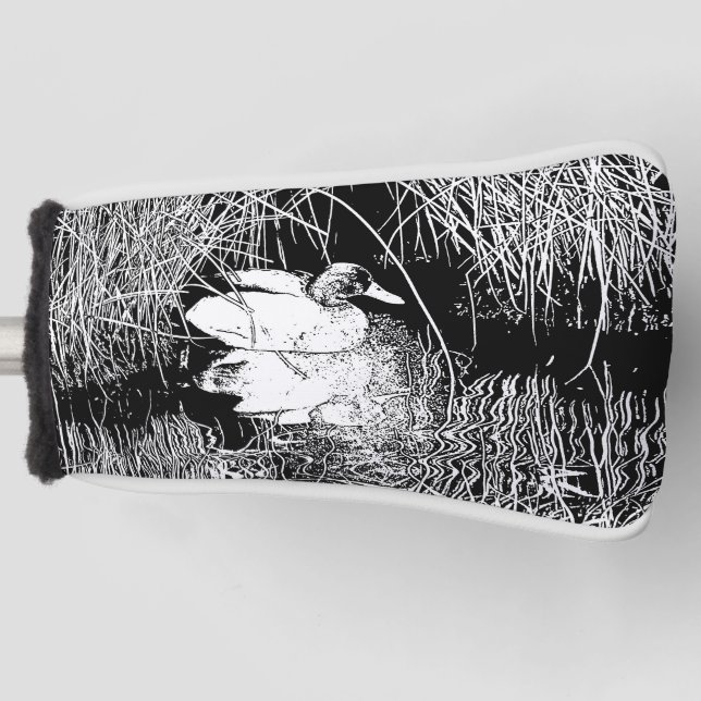 Nature Photo Black White Duck with Reeds on Lake Golf Head Cover (Front)