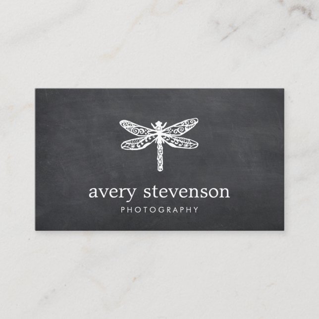 Nature Photography Dragonfly Logo Chalkboard Business Card (Front)