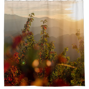 NATURE PHOTOGRAPHY OF GREEN TREES OVERLOOKING MOUN SHOWER CURTAIN