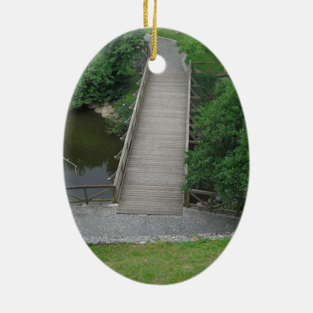 Nature Photography Park Bridge Trees Green Ceramic Tree Decoration (Back)