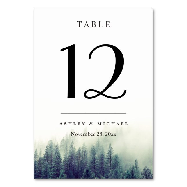 Nature Pine Tree Forest Wedding Table Number (Front)