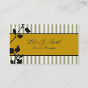 Nature Pinstripes Dark Floral Interior Design Business Card