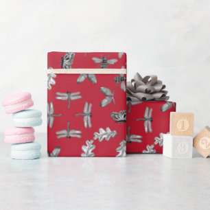 Nature print red and silver wrapping paper